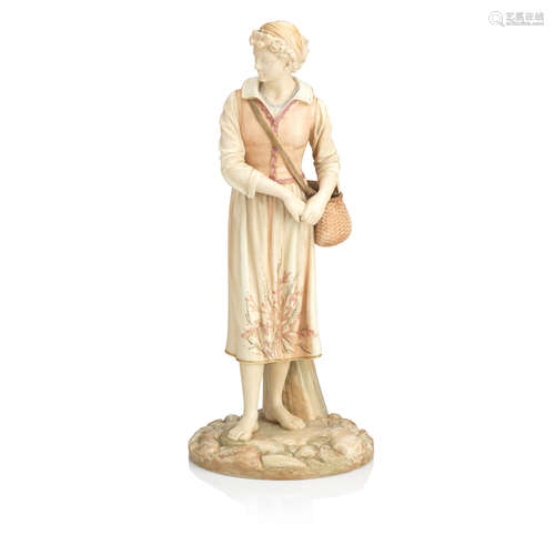 A large Royal Worcester figure of a French fishergirl, dated 1887