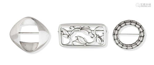 with various marks, one designed by Henning Koppel (1917-1982)  (3) Georg Jensen; three silver brooches