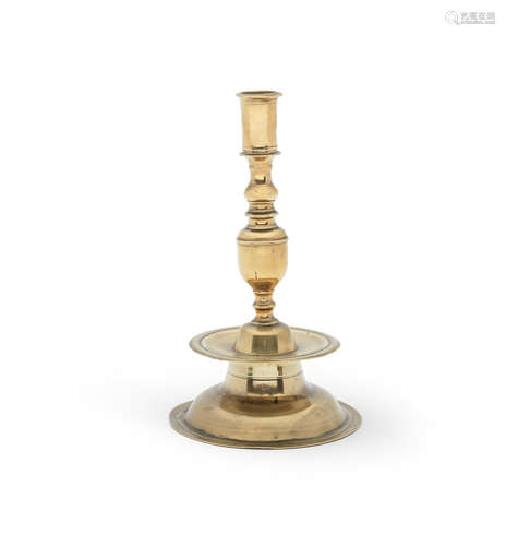 A brass alloy socket candlestick, circa 1600-1630 and later