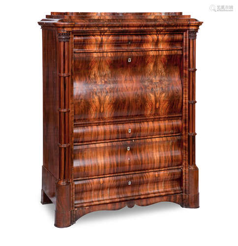 A 19th century North west European walnut and rosewood secretaire chest