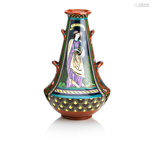Circa 1900 Frederick Rhead for Foley Pottery:  An Intarsio 'St Cecilia' Vase