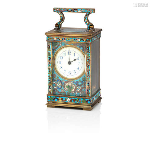 A late 19th century Champleve carriage timepiece