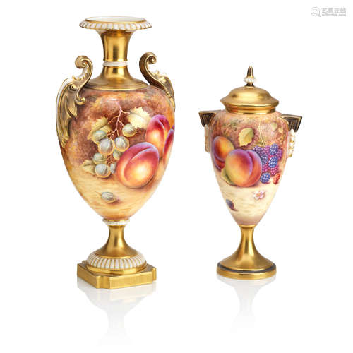 Post-war A Royal Worcester fruit painted vase and a vase and cover