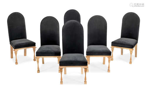 A set of six sycamore arched high back dining chairs by david linley STAMPED 'DAVID LINLEY' AND DATED 1997