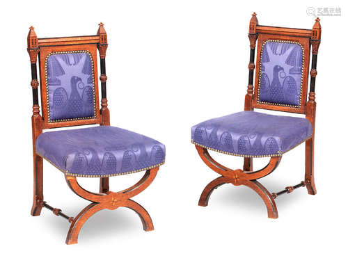 a pair of 19th century oak and ebonised oak gothic-style hall chairs