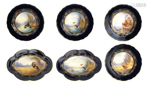 Dated 1933 Four Royal Worcester cabinet plates and two oval dishes