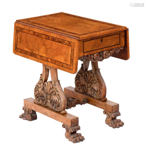 A William IV pollard oak and burr yew wood inlaid work table