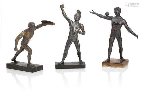 A group of three late 19th/early 20th century bronzed figures, after the antique