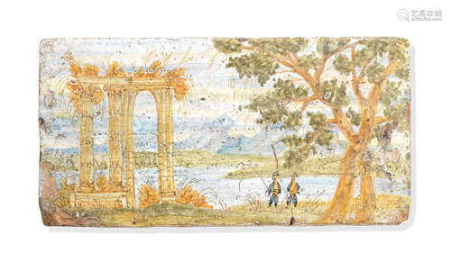 Circa 1600 A Neapolitan wall tile, in the manner of Castelli