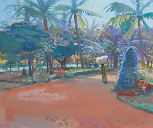 In the Coconut Grove, Glenmore, Bangalore Glen Scouller RSW RGI(British, born 1950)