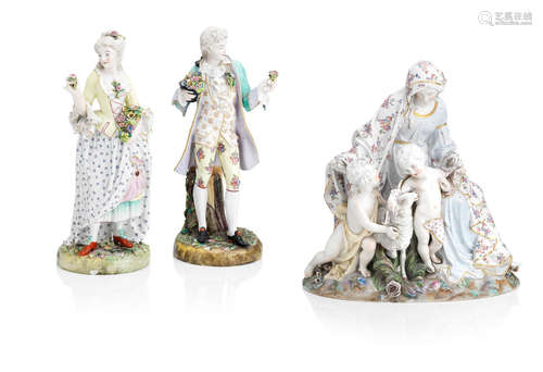 Late 19th Century A Continental porcelain figure group, and a pair of Samson figures