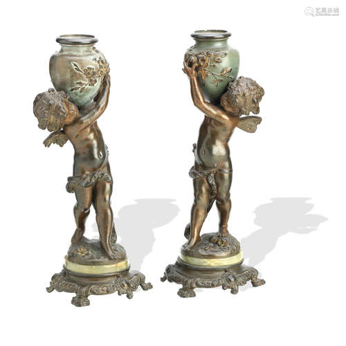 After Auguste Moreau (French, 1834-1917) A pair of bronzed figures of cherubs