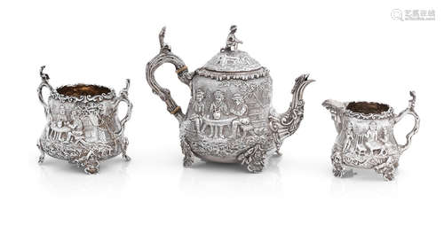 by C.S.Harris, London 1885/86  A Victorian three piece batchelor silver tea service