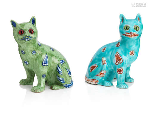 20th Century Two Mosanic pottery models of seated cats