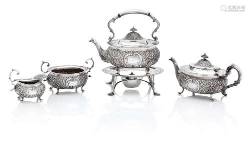 by Edward & Sons, Glasgow 1899  A late Victorian Scottish silver four piece tea service