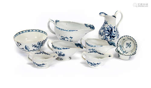 Circa 1770-90 A group of Lowestoft blue and white porcelain