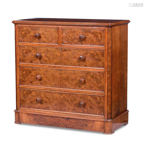 A 19th century burr walnut chest of drawers