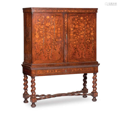 A 19th century Dutch wanut and marquetry inlaid cabinet on stand