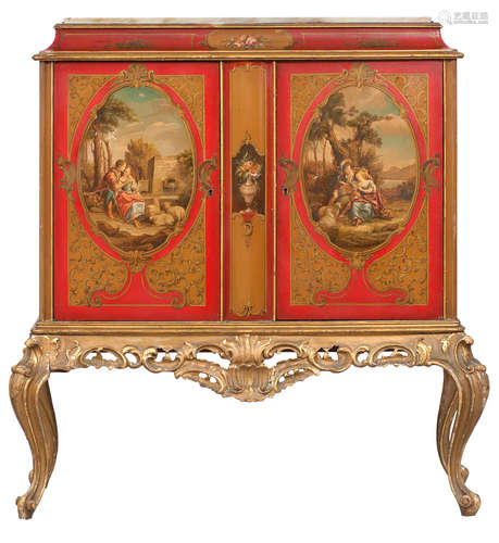 A 19th century painted and gilt cabinet on stand