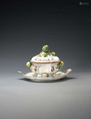 A Meissen oval tureen, cover and stand, probably from the service for the Marquis d'Argenson, circa 1745-47