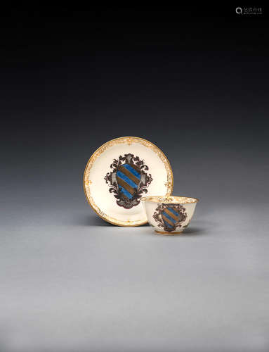 A very rare Meissen armorial teabowl and saucer from the Contarini service, circa 1725-30