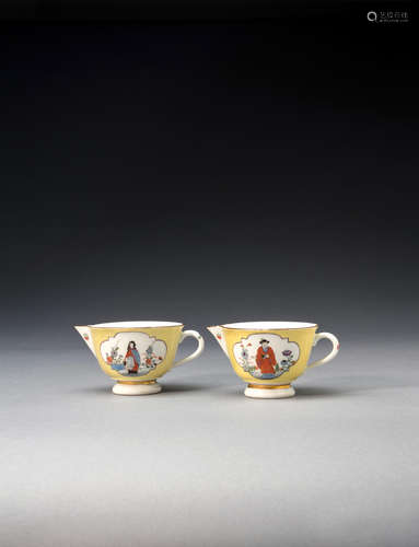 Two Meissen yellow-ground pouring cups, circa 1730