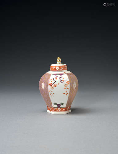 A Meissen hexagonal tea canister and cover, circa 1730