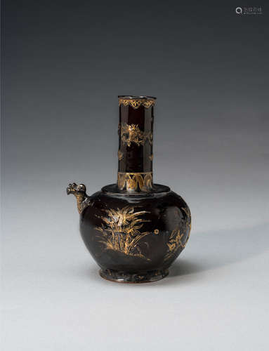 A rare Meissen Böttger stoneware black-glazed Kendi, circa 1710-13