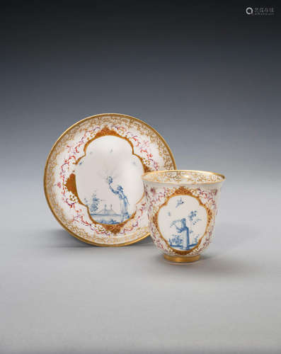 A very rare Meissen beaker and saucer, circa 1728