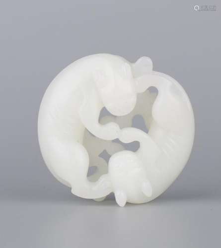 Carved White Jade Mythical Beast Ring