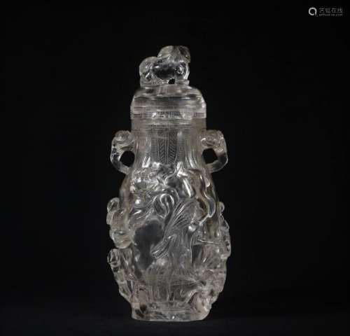 A Finely Carved Rock Crystal Lidded Vase