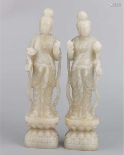 Pair Of Jade Figures Of GuanYin