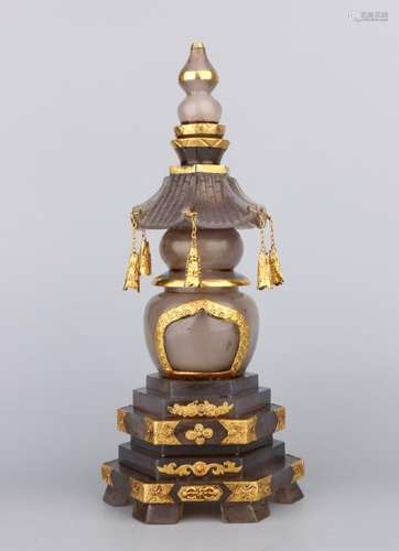 Agate With Gold Stupa