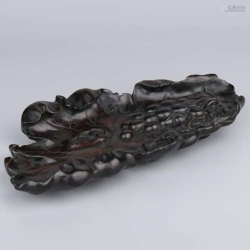 Carved Zitan Wood Leaf and Vine