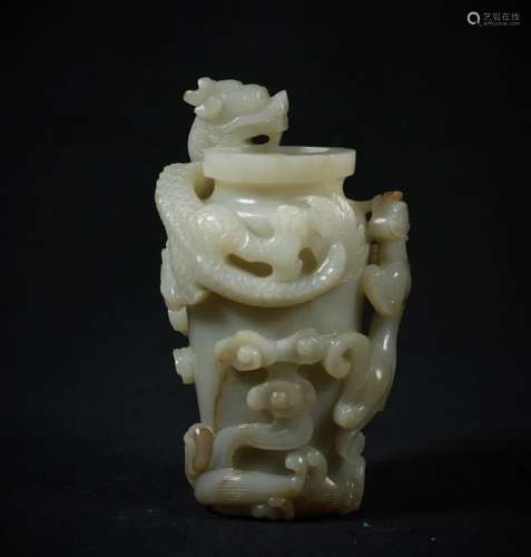 A Carved Hetian Jade Dragon Vase