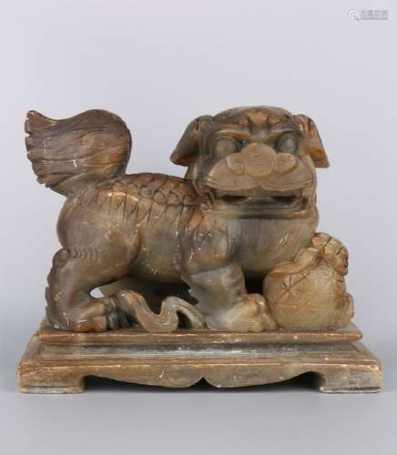 Carved Soapstone Guardian Lion