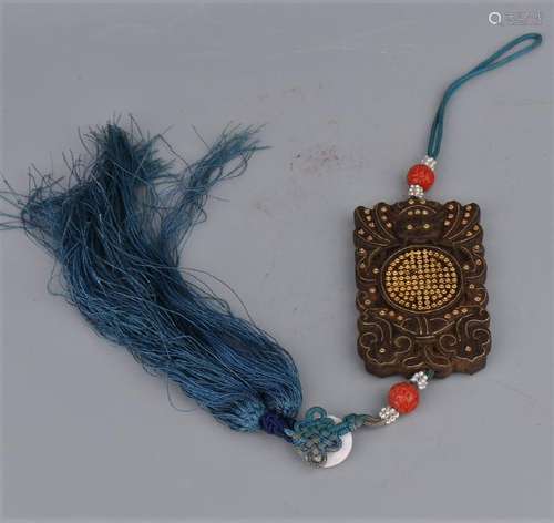 Agar Wood Pendant With Gilt And Coral Beading