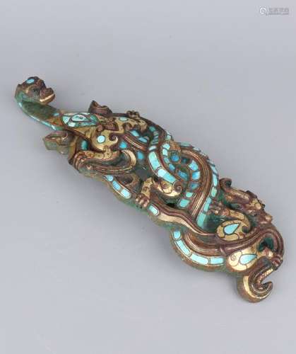 Turquoise Stone Inlay Bronze Belt Hook