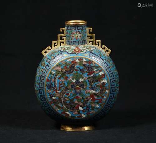 A Cloisonné Enameled 'Dragon' Moon Flask