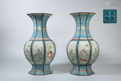 A Pair Of Chinese Cloisonne Enameled Vases With Mark