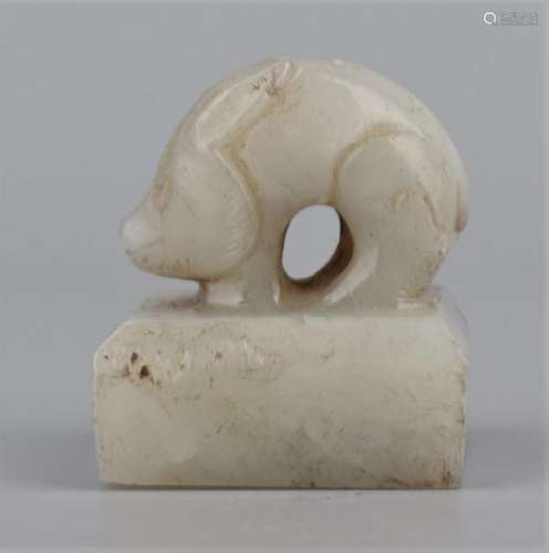 A Carved White Jade Mythical Beast Seal