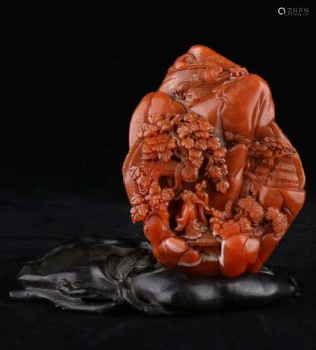 Finely Carved Nanhong Agate Mountain