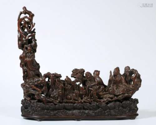 Intricately Carved Agarwood Figure of Eight Immortals