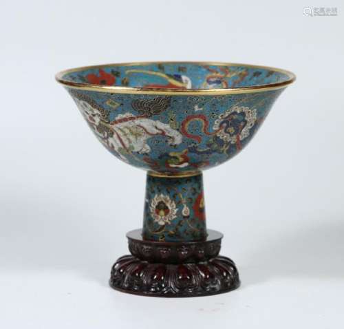 A Cloisonné Enameled Bronze Stem Cup With Mark