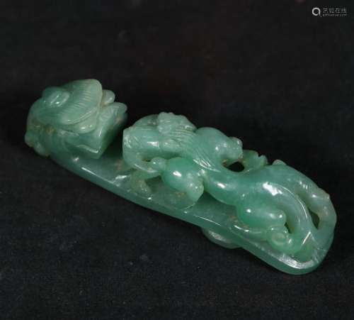 Carved Green Jade Belt Hook