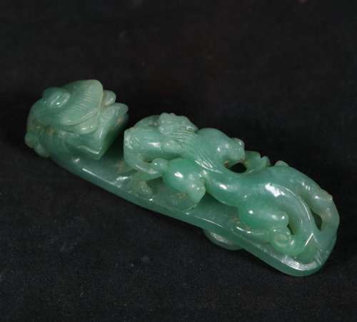 Carved Green Jade Belt Hook