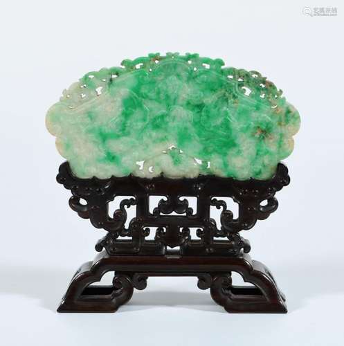 A Carved Green Jadeite Table Screen