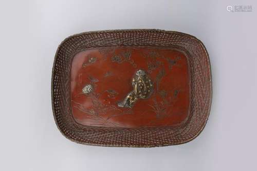 Gold Inlay Figure On Bronze Tray