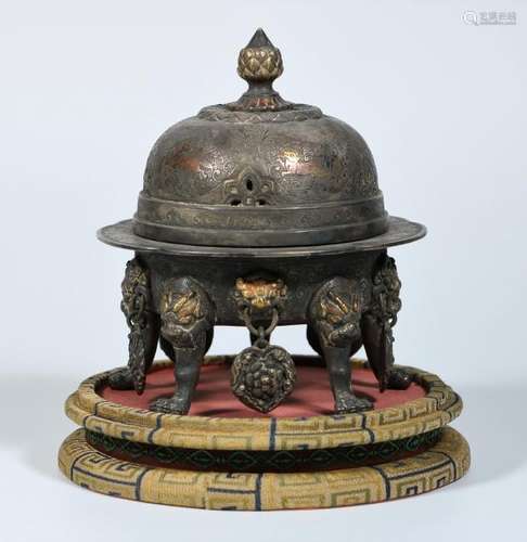 A Chinese Silver 'Mythical Beast' Incense Burner