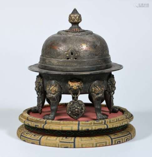 A Chinese Silver 'Mythical Beast' Incense Burner